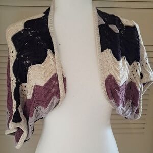 Sweater Project M Open-Front Chevron Knit Shrug Cardigan - Cream, Purple, Black